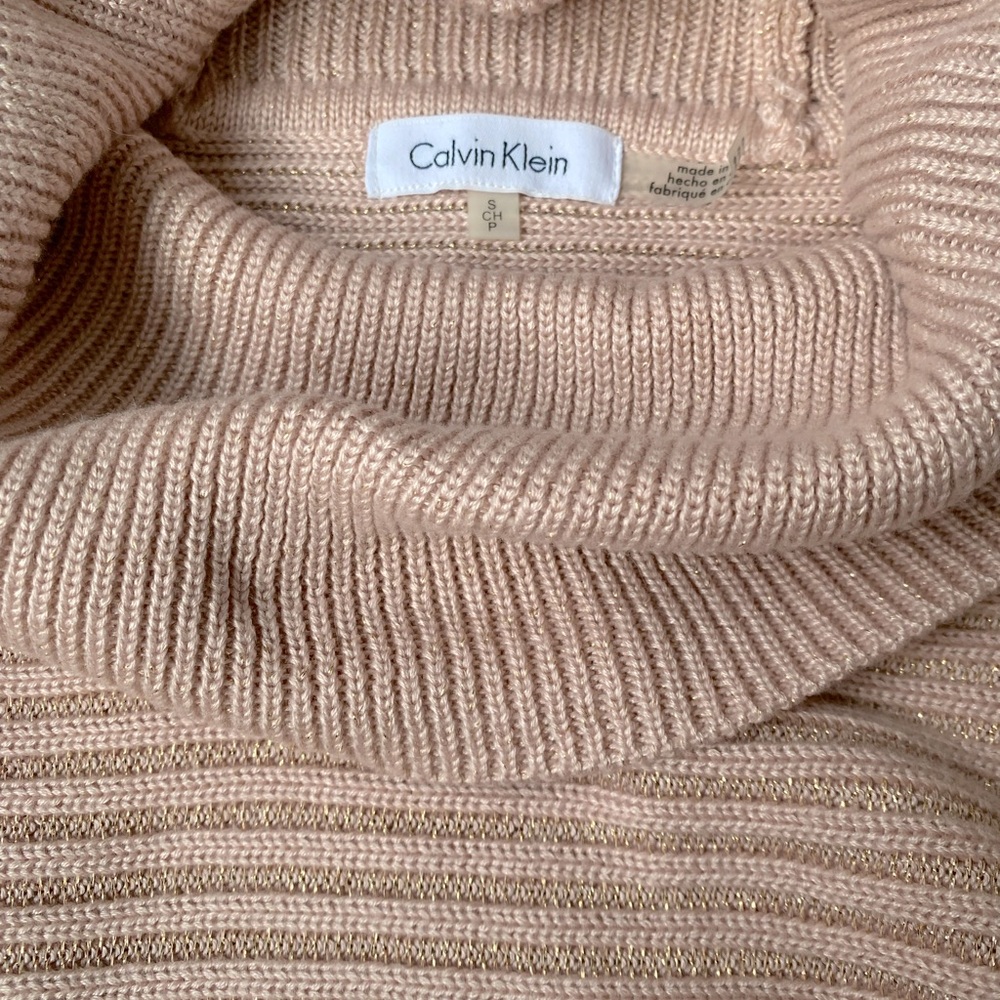 Calvin Klein Dusty Mauve Pink Ribbed Cowl Neck Sweater Size Small